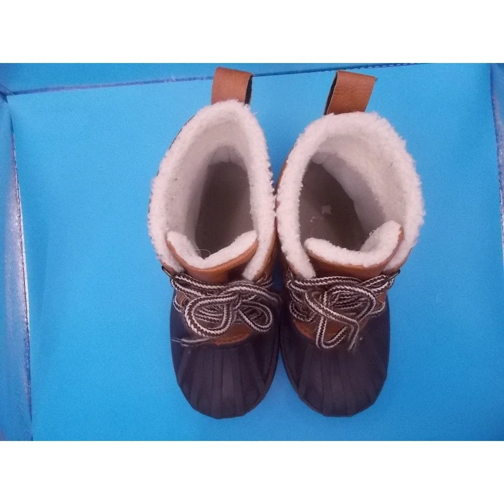 London Fog Kids Brown Tan Faux Shearling Lined Duck Boots Size 11